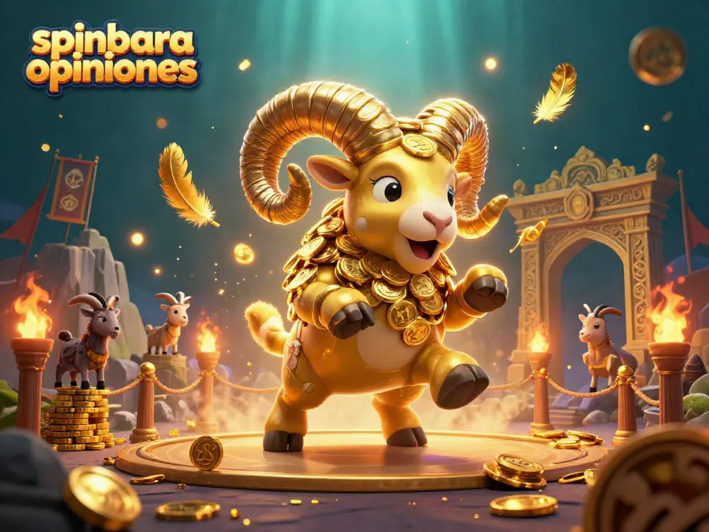 Spinbara opiniones review showcasing a golden ram charging through a dramatic casino scene rich in vibrant gaming elements.