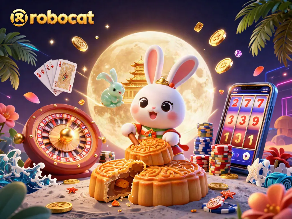Robocat-themed casino illustration with vibrant characters engaging in exciting gambling activities.