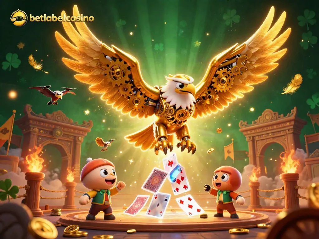 Win exciting bonuses at betlabelcasino with a breathtaking 3D casino-themed illustration featuring a cybernetic eagle.